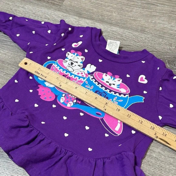 Vintage 90s Kittens in Teacups Ruffle Top hearts pastel 4T Toddler - Picture 5 of 6